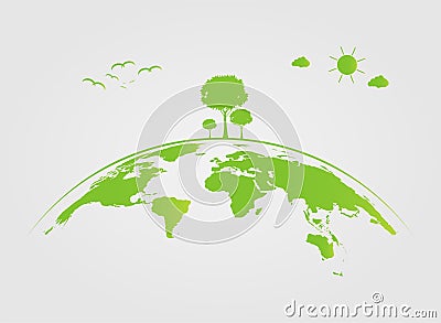 Ecology,tree on earth cities help the world with eco-friendly concept ideas. illustration Vector Illustration