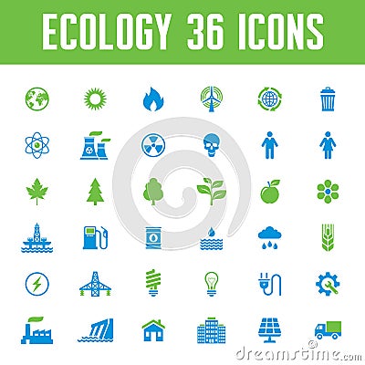 Ecology Vector Icons Set - Creative Illustration on Energy Theme Vector Illustration