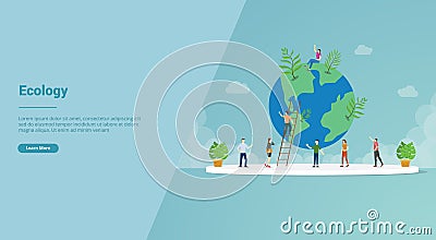 Ecology world environment for website template or landing homepage - vector Cartoon Illustration