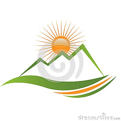 Ecologycal sun and mountain logo Stock Photo