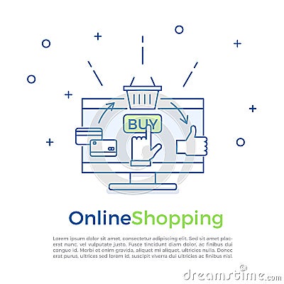 Ecommerce background banner. Online shopping process. Vector banner illustration for online marketing and sales. Vector Illustration