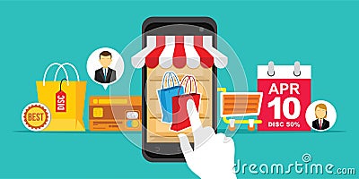 Ecommerce easy mobile shopping online store Vector Illustration