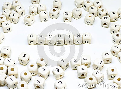 Ecommerce email blogging online advertising and social media marketing term wooden abc caching Stock Photo