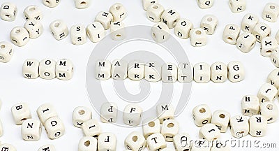 Ecommerce email blogging online advertising and social media marketing term wooden abc wom marketing Stock Photo