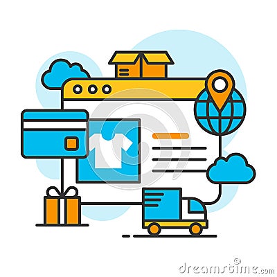 Ecommerce logistic shipping concept, website online store payment Vector Illustration