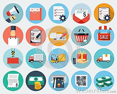 Ecommerce and Logistics Flat Icons Vector Illustration