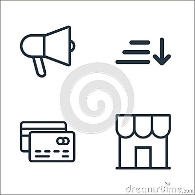 ecommerce and shopping line icons. linear set. quality vector line set such as store, card, sort Vector Illustration