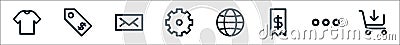 Ecommerce starter pack line icons. linear set. quality vector line set such as add to cart, toolbar, price tag, internet, gear, Vector Illustration
