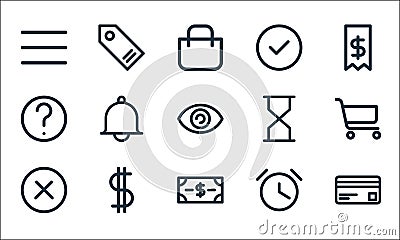 Ecommerce starter pack line icons. linear set. quality vector line set such as card, money, wrong, timer, dollar, question, time, Vector Illustration