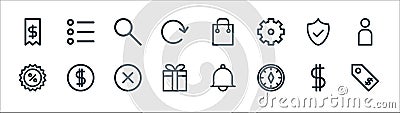 Ecommerce starter pack line icons. linear set. quality vector line set such as price tag, compass, gift, discount, secure, search Vector Illustration