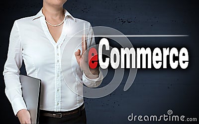 Ecommerce touchscreen is shown by businesswoman Stock Photo