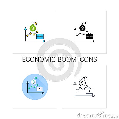 Economic boom icons set Vector Illustration
