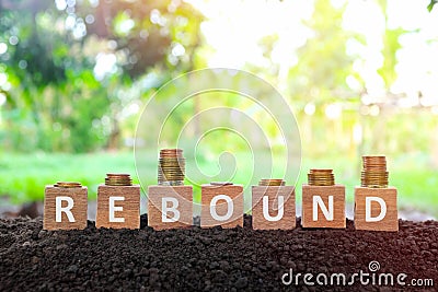 Economic and business recovery, economy bounce back, regain, rebound, pick up and comeback concept. Wooden blocks with w shape. Stock Photo