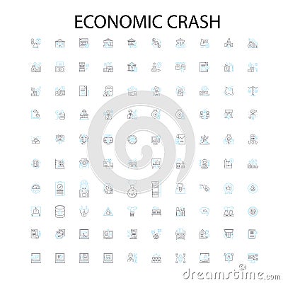 economic crash icons, signs, outline symbols, concept linear illustration line collection Vector Illustration