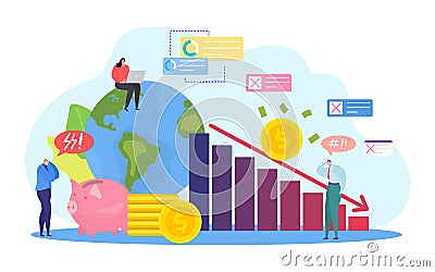 Economic crisis concept, falling financial stability vector illustration. Man in business suit panic, loss earnings and Vector Illustration