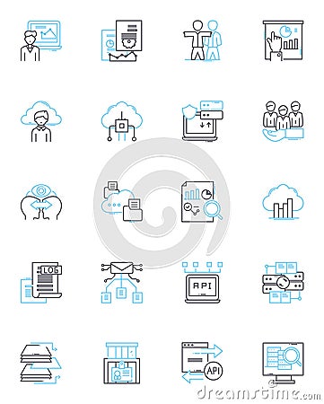 Economic forecast linear icons set. Growth, Recession, Recovery, Inflation, Deflation, Expansion, Contraction line Vector Illustration