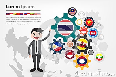 Economic gear driving in asean country (aec) Vector Illustration