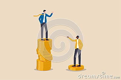 Economic inequality, rich and poor gap, unfairness income, different money people being paid concept, white rich businessman Stock Photo