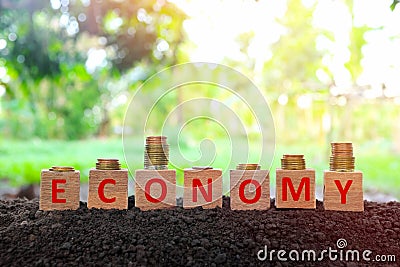 Economic recovery, economy bounce back, regain, rebound, pick up and business comeback concept. Wooden blocks with w shape. Stock Photo
