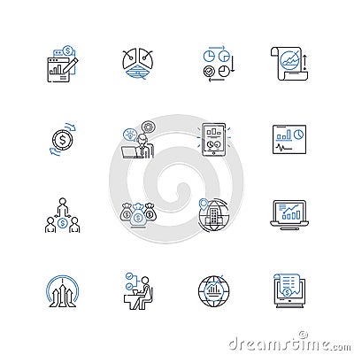 Economic system line icons collection. Capitalism, Socialism, Communism, Market, Free-market, Mixed, Command vector and Vector Illustration