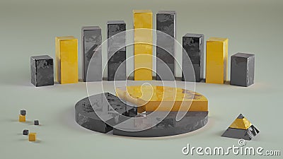 Economic yellow and black chart graphs 3D rendering Stock Photo