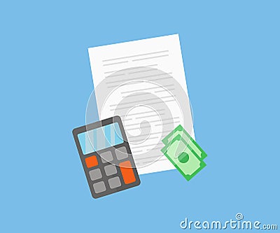 Economics, calculations calculator and money. Tax deduction planning concept. Calculation of taxes, expenses, exemptions. Vector Illustration