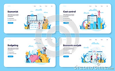 Economics and finance concept set. Business people work with money. Vector Illustration