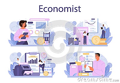 Economist concept set. Professional scientist studying economics Vector Illustration