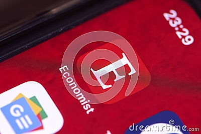 The Economist mobile application on smartphone screen Editorial Stock Photo