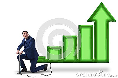 The economist pumping economic growth in economy on white background Stock Photo