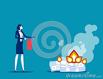 Economy bankruptcy risk and rapid money value. Burning money vector illustration Vector Illustration