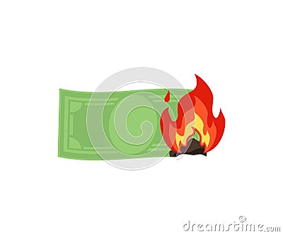 Economy burning money fire in flat style Vector Illustration