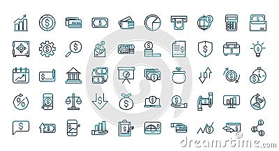 Economy business financial trade money icons set gradient line Vector Illustration