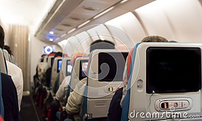 Economy class cabin. Stock Photo