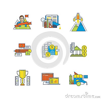 Economy, finance, education, research activities, deposits, savings, leadership, management, statistics Vector Illustration
