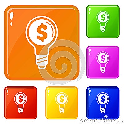 Economy money bulb icons set vector color Vector Illustration