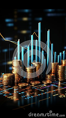 Economys growth represented by a 3D finance chart with blue money backdrop Stock Photo