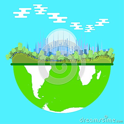 Ecosystem environment vector green nature. Eco symbol concept energy city world. Ecology blue background organic biology. Tree fl Vector Illustration