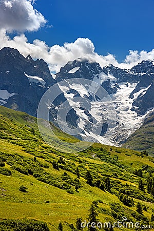 Ecrins National Parc with La Meije Glacier in Summer. Alps, France Stock Photo
