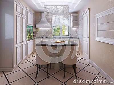 Ecru kitchen with tiled floor Stock Photo