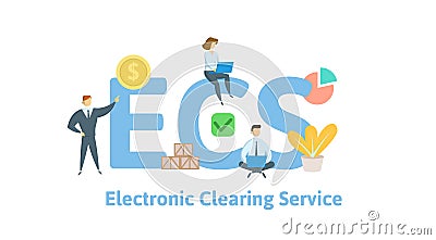 ECS, Electronic Clearing Service. Concept with keywords, letters and icons. Flat vector illustration. Isolated on white Vector Illustration