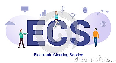 Ecs electronic clearning service concept with big word or text and team people with modern flat style - vector Cartoon Illustration