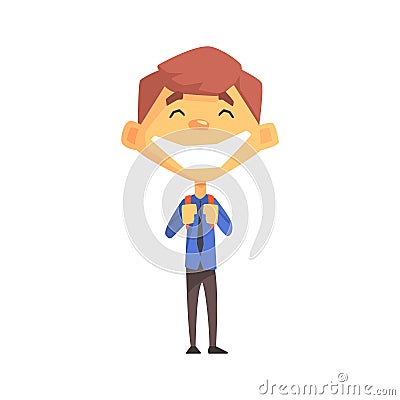 Ecstatic Boy With A Tie, Primary School Kid, Elementary Class Member, Isolated Young Student Character Vector Illustration