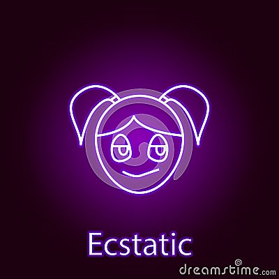 ecstatic girl face icon in neon style. Element of emotions for mobile concept and web apps illustration. Signs and symbols can be Cartoon Illustration