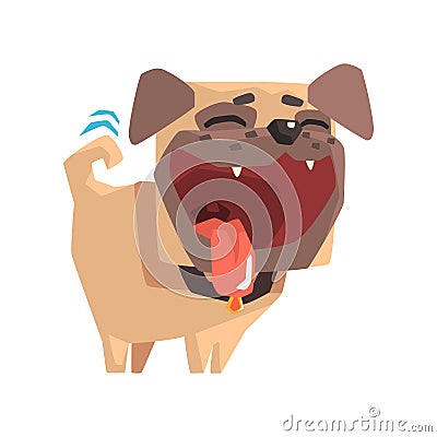 Ecstatic Happy Little Pet Pug Dog Puppy With Collar Emoji Cartoon Illustration Vector Illustration