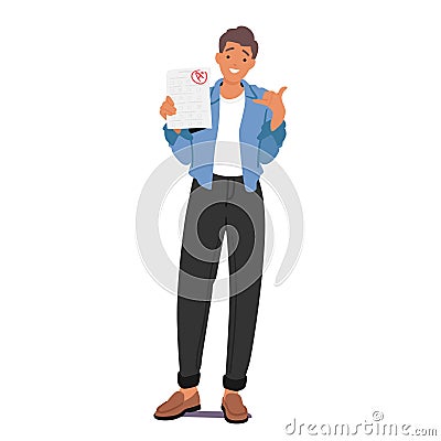 Ecstatic Male Student Character Proudly Displays His A Plus Test Result, Beaming With Achievement And Success Vector Illustration