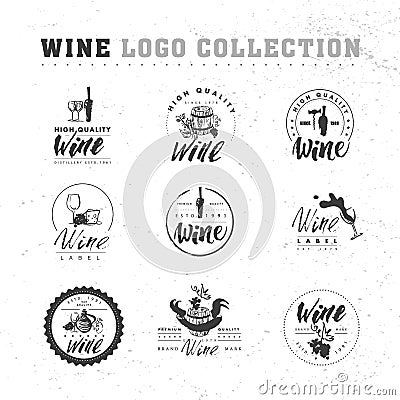 Ector collection of artistic hand drawn wine logo Vector Illustration