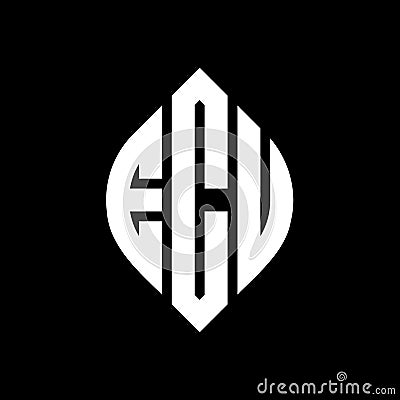 ECU circle letter logo design with circle and ellipse shape. ECU ellipse letters with typographic style. The three initials form a Vector Illustration