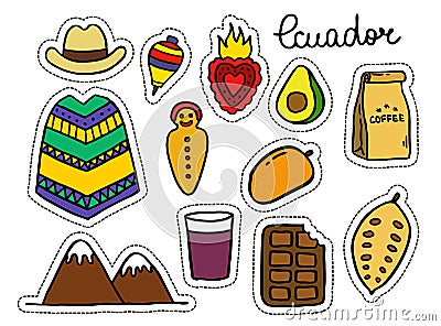 Ecuador doodle icons. Ecuadorian theme, vector illustration Cartoon Illustration