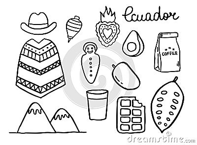 Ecuador doodle icons. Ecuadorian theme, vector illustration Cartoon Illustration
